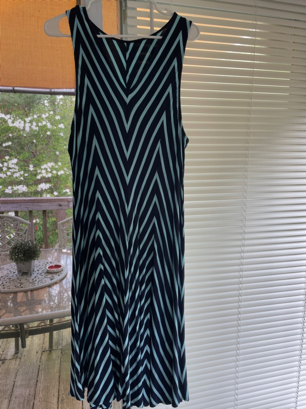 Spring/Summer-Flattering Sleeveless Chevron Stripe A-Line Dress-Navyblue